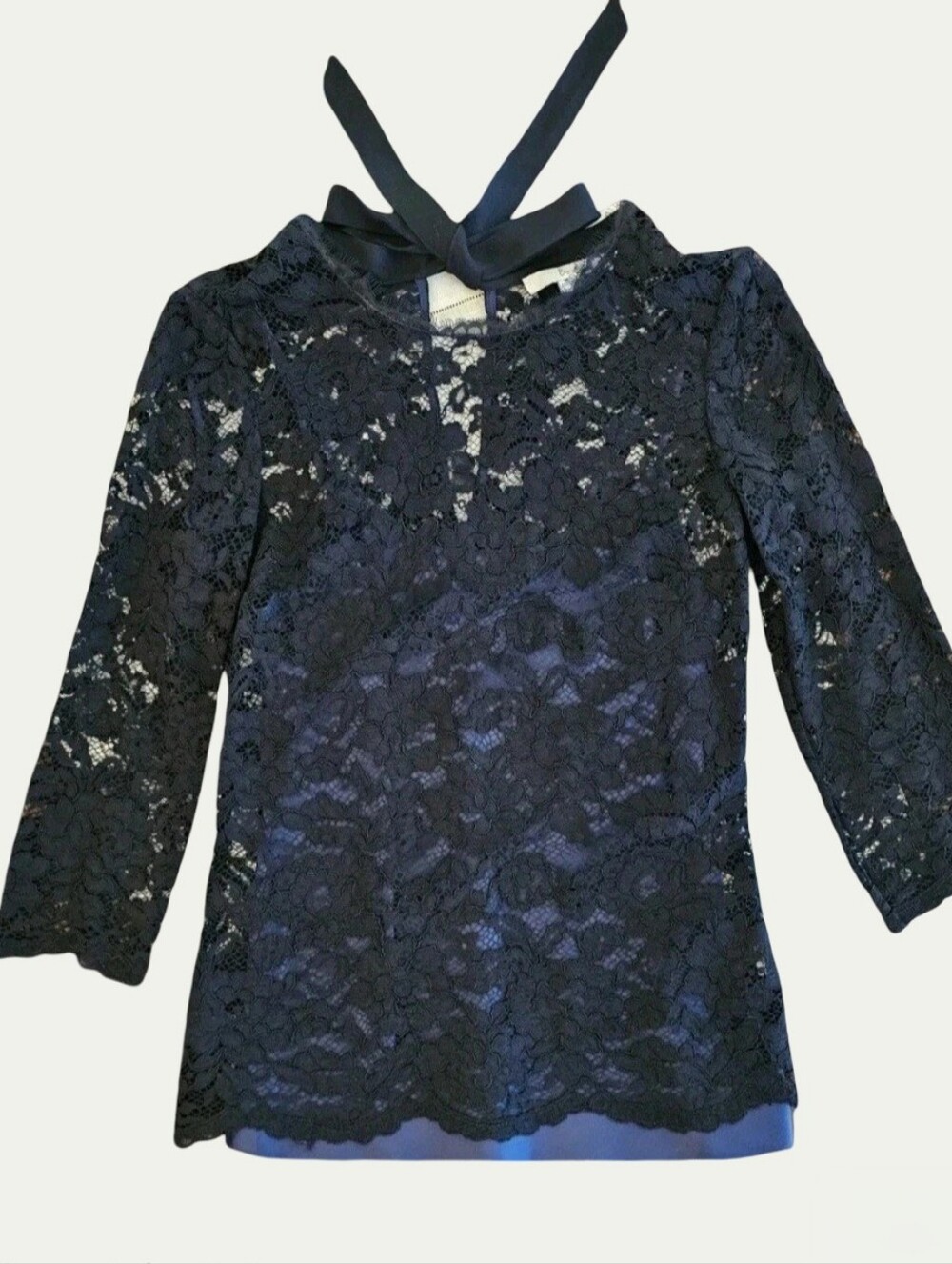 Boden Black Lace Tie Neck Blouse Camisole Lined 2